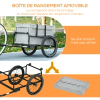 HOMCOM Remorque à vélo avec coffre de rangement amovible et pliable de 65L, charge maximale de 40KG(m-4)