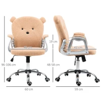 Vinsetto Cute Office Chair, Bear Shape Desk Chair with Teddy Fleece Fabric, Padded Armrests, Tilt Function, Adjustable Seat Height, Brown(m-3)