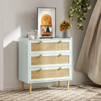 HOMCOM Slaapkamerkast met 3 Laden, Rotan Fronten, Klerenkast voor Gang, Entreegebied, MDF, Lichtblauw(m-8)