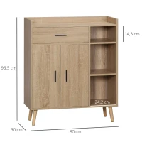 HOMCOM Aparador de Salón Moderno con 2 Puertas 1 Cajón y 3 Estantes Abiertos 80x30x96,5 cm Natural(m-3)