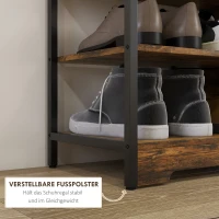 HOMCOM Schuhregal 4-stufig, offenes Design, Metallrahmen, verstellbare Füße, 70x30x65 cm, Braun/Schwarz(m-6)