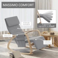 HOMCOM Sedia a Dondolo da Giardino di Design Poggiapiedi Regolabile in 5 Livelli Legno 66 × 90 × 92.5cm Grigio(m-5)