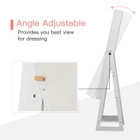 HOMCOM Jewellery Cabinet, Standing Mirror with LED Lights, Full-Length Mirror with Storage Drawers, Hooks and Shelves, Make-Up Armoire, Jewellery Organiser for Bedroom, White(m-7)