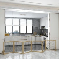 PawHut 6 Panels Pet Gate, Wooden Foldable Dog Barrier w/ Two Support Feet, for Small, Medium Dogs - Natural Wood(m-10)