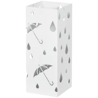 HOMCOM Portaombrelli in Metallo con 4 Ganci e Vaschetta Raccogligocce, 15.5x15.5x41cm, Bianco(m-10)