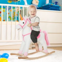 HOMCOM Caballito Balancín de Peluche Balancín Caballo Caballito Madera Juguete de Mecedora para Niños +3 Años 78x28x68cm Forma Unicornio(m-2)