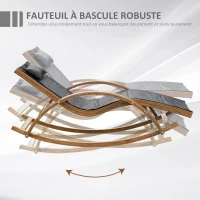 Outsunny Chaise Longue Fauteuil berçant à Bascule transat Bain de Soleil Rocking Chair en Bois Charge 120 Kg Gris(m-4)