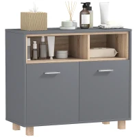 HOMCOM Mobiletto Bagno Moderno con Vani Aperti e Armadietto a 2 Ante, 80x35x70 cm, Grigio(m-11)