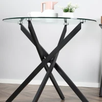 HOMCOM Table ronde de salle à manger table ronde de cuisine en verre design contemporain - Ø 80 x 75H cm - piètement métal noir arqué - plateau verre trempé 7 mm(m-9)