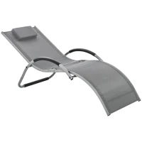 Outsunny Chaise longue bain de soleil de jardin avec appui-tête design ergonomique grand confort léger moderne aluminium txtilène 160 x 60 x 65 cm gris foncé(m-10)