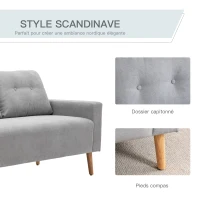 HOMCOM Canapé 2 Places Design scandinave dim. 145L x 76l x 88H cm Pieds Bois Massif Tissu Gris Clair(m-5)