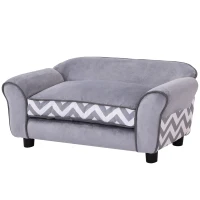 PawHut Sofá para Mascotas con Patas Cama para Perros de Madera con Cojín Acolchado Acogedora Funda Lavable 73,5x41x33 cm Gris(m-10)