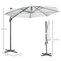 Outsunny Parasol déporté Ø 3 m octogonal inclinable manivelle avec pied en acier blanc(m-3)