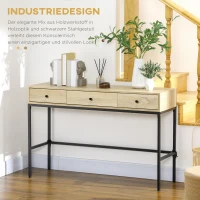 HOMCOM Konsolentisch im Industriedesign, 3 Schubladen, Flurtisch, Natur + Schwarz(m-4)