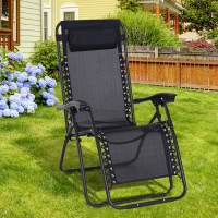 Outsunny Zero Gravity Chair Metal Frame Texteline Armchair Outdoor Folding and Reclining Sun Lounger with Head Pillow for Patio Decking Gardens Camping, Black(m-2)