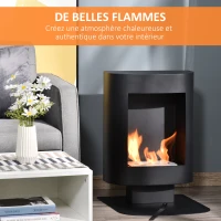 HOMCOM Cheminée bioéthanol sur Pied, brûleur 1,5 L, environ 3 h de durée de combustion, contrôle de Flamme et crochet Inclus, Dim. 46,5L x 53l x 65H cm, Acier Noir(m-5)