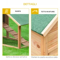 PawHut Gabbia per Conigli in Legno con Recinto e Rampa, Conigliera da Esterno Casetta per Porcellino d'India con Tetto Impermeabile, 158x65x120cm(m-7)
