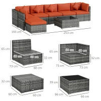 Outsunny Eight-Piece Rattan Sofa Set - Orange/Grey(m-3)