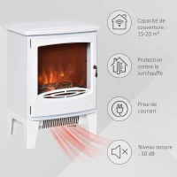 HOMCOM Cheminée électrique poêle Style néo-rétro 900-1800 W Simulation Flammes LED luminosité réglable Porte Verre trempé Acier ABS Blanc(m-7)