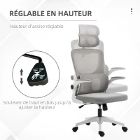 Vinsetto Fauteuil de bureau pivotant 360° avec appui-tête réglable et support lombaire - hauteur d'assise réglable gris(m-4)