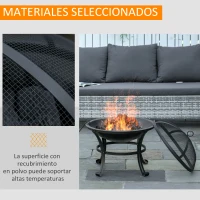 Outsunny Brasero Exterior de Metal Ø56 cm Cuenco de Fuego de Jardín con Tapa Protectora contra Chispas y Atizador para Hogueras Leñas Terraza Camping Fiestas Negro(m-6)