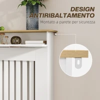 HOMCOM Copritermosifone a Doghe Antiribaltamento con Cassetto Portaoggetti, in Legno, 112x19x97 cm, Bianco(m-5)