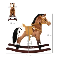HOMCOM Kids Toy Rocking Horse Wood Plush Pony Handle Ride on Animal Wooden Riding Traditional Rocker Gift w/Neigh Sound (Dark Brown Horse)(m-3)