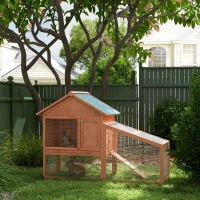 PawHut 2 Tier Rabbit Hutch Outdoor, Guinea Pig Hutch, Solid Wood Bunny House, Water Resistant Asphalt Roof Ramp Sliding tray 144 x 64.5 x 100 cm(m-10)