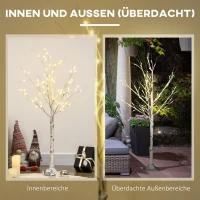 HOMCOM Kunstbaum, Kunstbirke, mit LED-Beleuchtung, warmweiß, realistische, weiße Rinde, 17L x 17B x 120H cm(m-7)