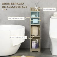kleankin Portarrollos de Papel Higiénico con Armario para Baño con Estante Interior Ajustable 23x18x100 cm Gris(m-4)
