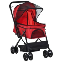 PawHut Passeggino per Cani Piccoli Pieghevole con Maniglione Girevole e Ruote con Freni, 76.5x52x95cm, Rosso(m-10)
