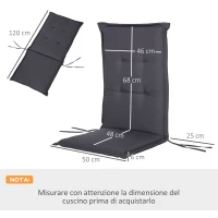 Outsunny Set 2 Cuscini per Sedia a Sdraio da Giardino, Materassini Imbottiti Impermeabili Antimuffa Antiscivolo 120x50x6cm(m-3)
