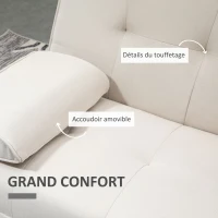 HOMCOM Canapé convertible 3 places, canapé-lit rembourré avec dossier réglable 3 niveaux, 2 coussins et 2 porte-gobelets intégrés, tissu de lin, pour salon, chambre d'amis, petit espace, beige(m-6)