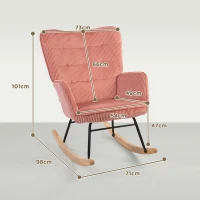 HOMCOM Schaukelstuhl, Relaxsessel, Schaukelsessel, belastbar bis 120 kg, Polyester, 98 x 71 x 101 cm, Rosa(m-3)