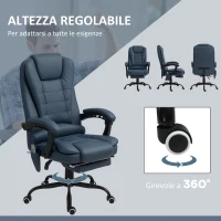Vinsetto Poltrona da Ufficio con 7 Punti Massaggianti e Poggiapiedi, in Pelle PU e Acciaio, 67x67x111-121 cm, Blu(m-7)