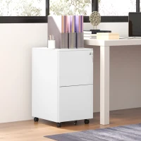 Vinsetto 2-Drawer Vertical Filing Cabinet with Lock and 5 Wheels, Steel Mobile File Cabinet, for A4, Legal and Letter Size, Pre-Assembled Body, White(m-10)
