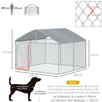 PawHut Chenil extérieur avec toit pour chien 5 m² parc grillagé espace couvert acier galvanisé 230 x 230 x 175 cm(m-3)