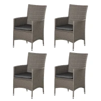 Outsunny Set of Four Rattan Armchairs, with Cushions - Grey(m-11)