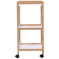 HOMCOM Küchenwagen Rollwagen mit 3 Ebenen Servierwagen mit abnehmbarem Tablett, Küchenregal auf Rollen, Küchenrollwagen für Küche Bad Büro Wohnzimmer Weiß + Natur(m-9)