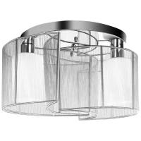 HOMCOM Lampadario a Incasso con 2 Paralumi a Mezzaluna in Metallo Argento e 2 Paralumi in Vetro Bianco, Φ35 x 25cm(m-1)