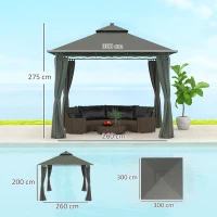 Outsunny 3 x 3 m Solar LED Metal Gazebo - Dark Grey(m-3)
