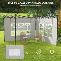 Outsunny Set 2 Pareti Laterali per Gazebo 3x3 m e 3x6m con Finestre, in PE e Plastica, 293x193 cm, Bianco(m-4)