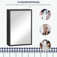 kleankin Spiegelschrank, 3 Regalfächer, weiche Scharniere, Stahlgehäuse, schwarz, 40 x 15 x 60 cm(m-4)