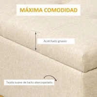 HOMCOM Banqueta con Almacenamiento Banco Rectangular Tapizado en Lino con Tapa Abatible y Patas de Acero 110x44x48 cm Beige(m-5)