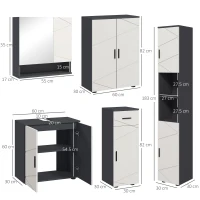 kleankin 5-Piece Bathroom Furniture Set, Bathroom Storage Cabinet with Doors and Shelves, Tall and Small Floor Cabinets, Wall-mounted Mirror Cabinet, Under Sink Cabinet, Grey(m-3)