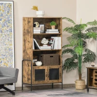 HOMCOM Mobile Libreria Design Industriale con Ripiani e Armadietto in Legno e Metallo, Marrone Rustico e Nero, 81x40x160cm(m-2)