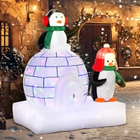 HOMCOM 5ft Christmas Inflatable Two Penguins Wearing a Scarf with Ice House Blow Up Decor Home Indoors with Built-in LED Lights Outdoor Toys in Lawn Garden(m-9)