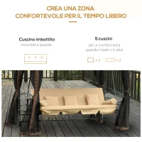 Outsunny Dondolo 3 Posti da Giardino Convertibile in Lettino con Gazebo, con Zanzariera e Cuscini, 257x175x240cm Cachi(m-5)