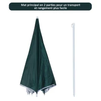 Outsunny Parasol de plage Ø 2,2 x 2,2 cm protection UV sac transport, sardines et lestage intégrés vert foncé(m-6)