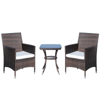 Outsunny Polyrattan Gartenmöbel Set, Outdoor Lounge Balkonmöbel für 2 Personen, 3-teilig Sitzgruppe, 2 Stühle, Tisch Sitzkissen, Gartenlounge für Garten, Terrasse, Balkon, Braun